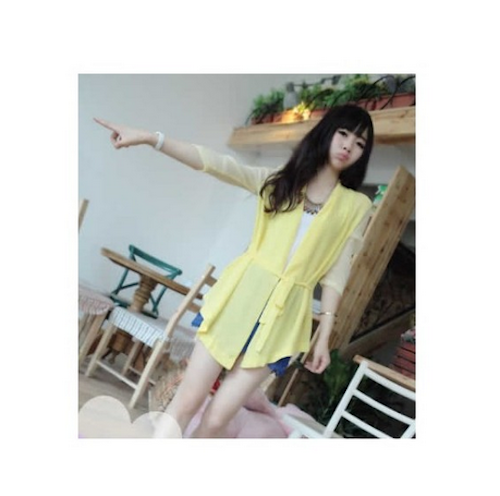 WJ21627 Fashion Chiffon Wrap Cardigan Yellow