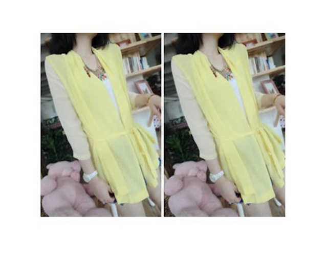 WJ21627 Fashion Chiffon Wrap Cardigan Yellow