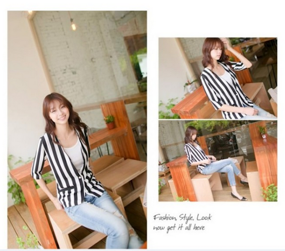 WJ21629 Casual Stripe Coat As Picture