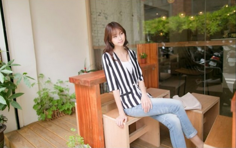 WJ21629 Casual Stripe Coat As Picture