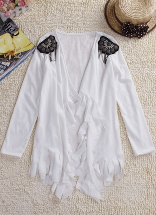 WJ21634 Tassel Cardigan White