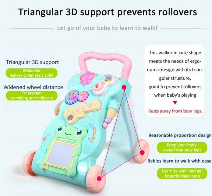 CC-601 Multifunctional Toddler Baby Walker Learning Walking Trolley Stroller with Music