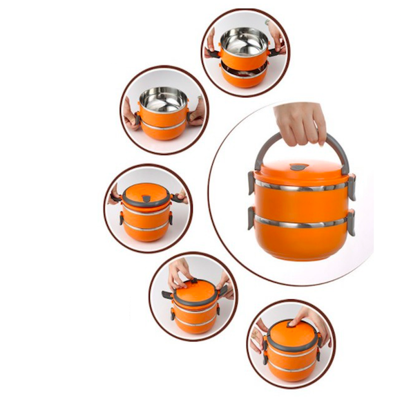 KS6102 Round 3-Layer Lunch Box Orange