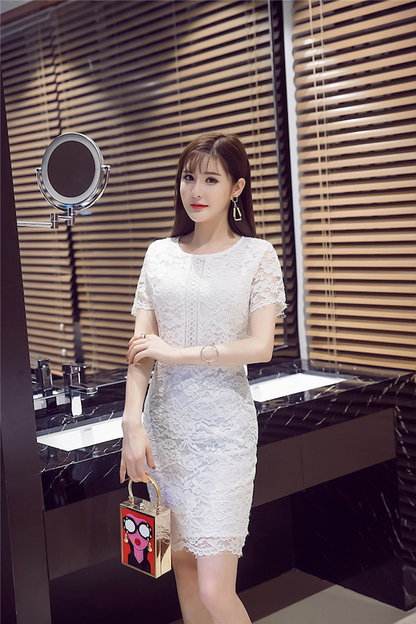 WD7647 Elegant Lace Dress White