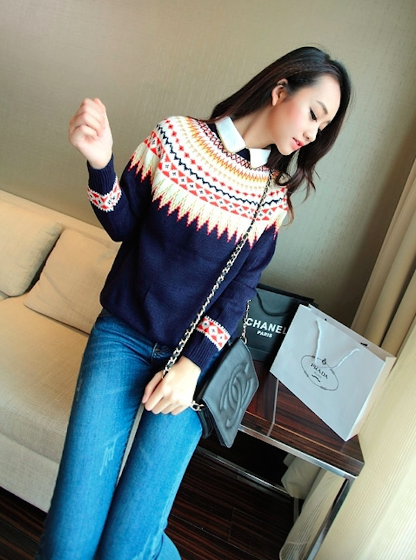 WT7659 Fashion Knit Sweater Dark Blue