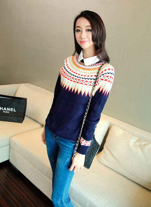 WT7659 Fashion Knit Sweater Dark Blue