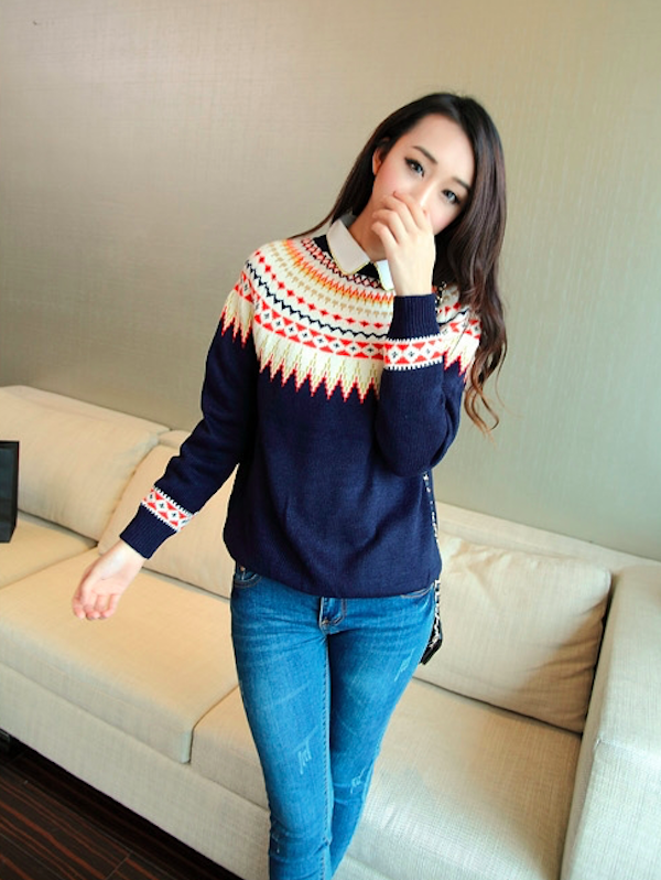 WT7659 Fashion Knit Sweater Dark Blue