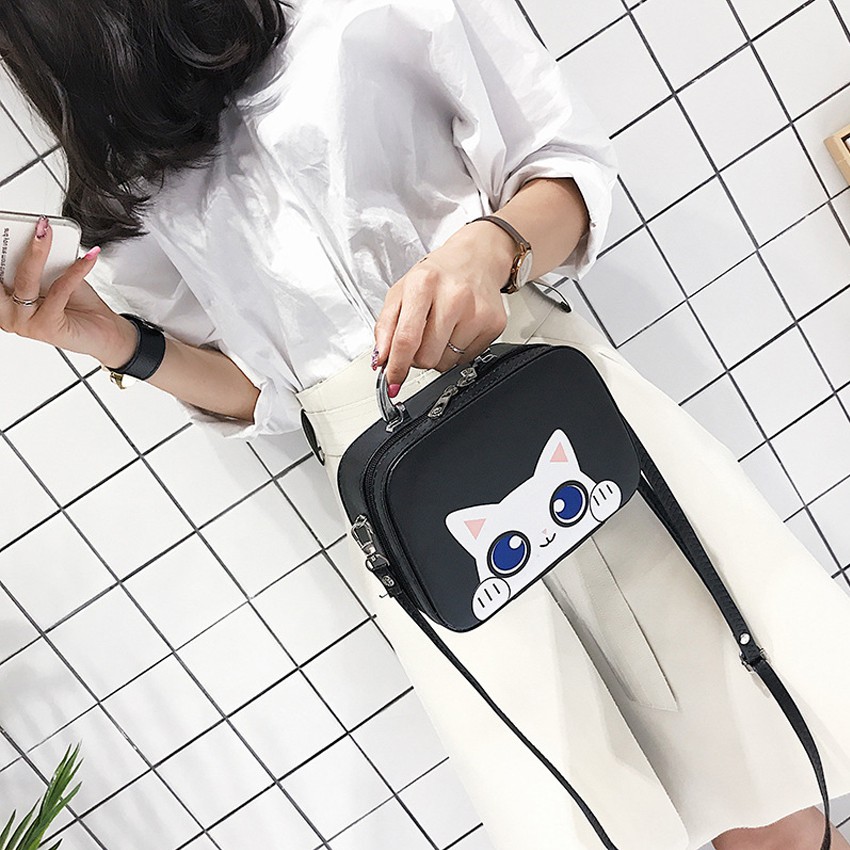 KW80357 Cute Box Sling Bag Black