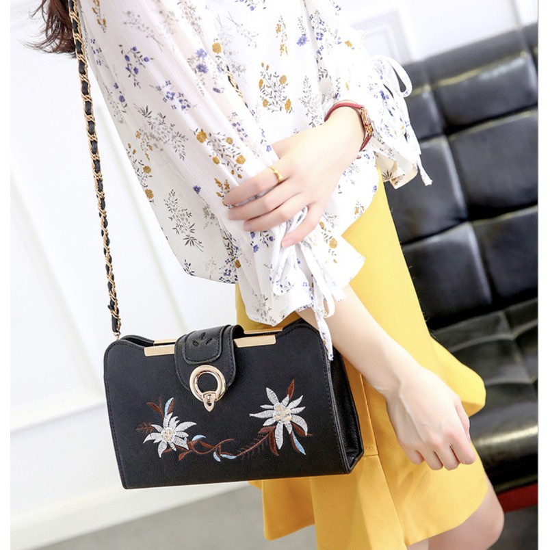 KW80367 Casual Floral Sling Bag Black