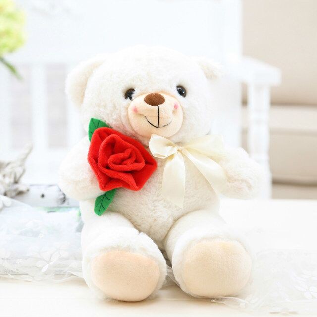 HM 852 Lovely Rose Teddy Bear White