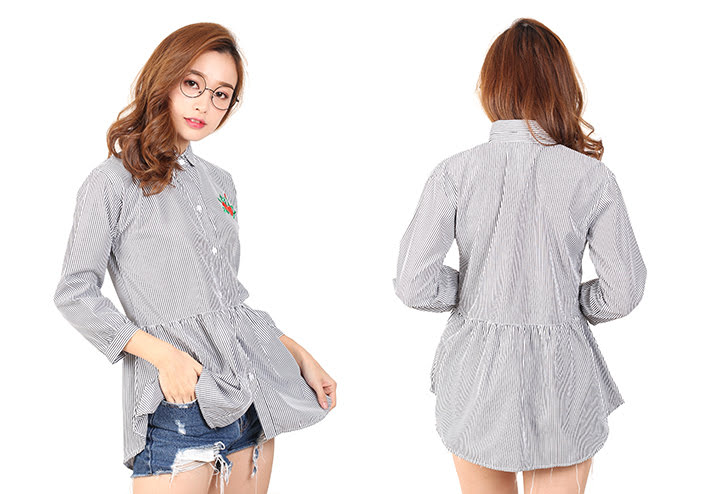 QA-458 Embroidery Shirt Grey