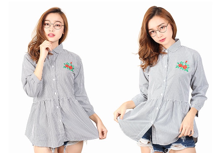 QA-458 Embroidery Shirt Grey