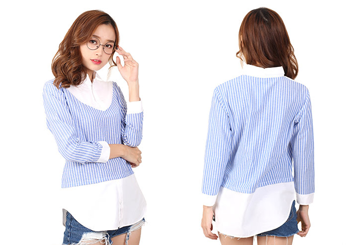 QA-456 Ladies Striped Top Blue