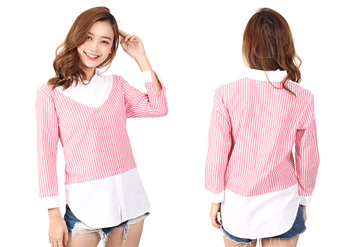 QA-456 Ladies Striped Top Red