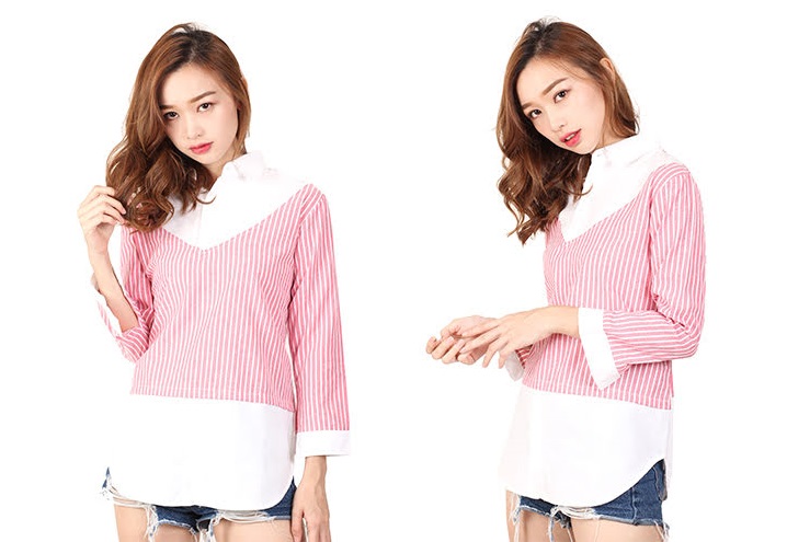 QA-456 Ladies Striped Top Red