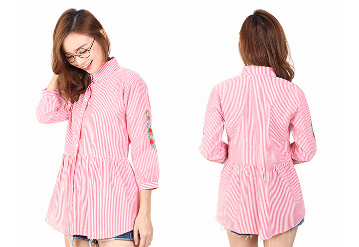 QA-457 Ladies Embroidery Shirt Red