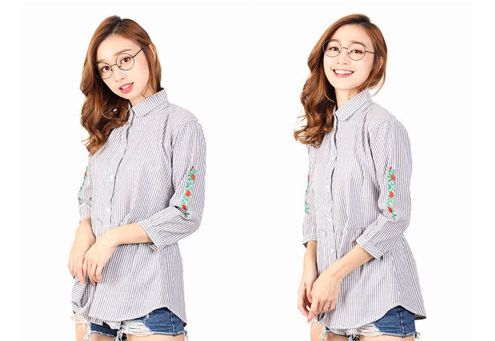 QA-457 Ladies Embroidery Shirt Grey