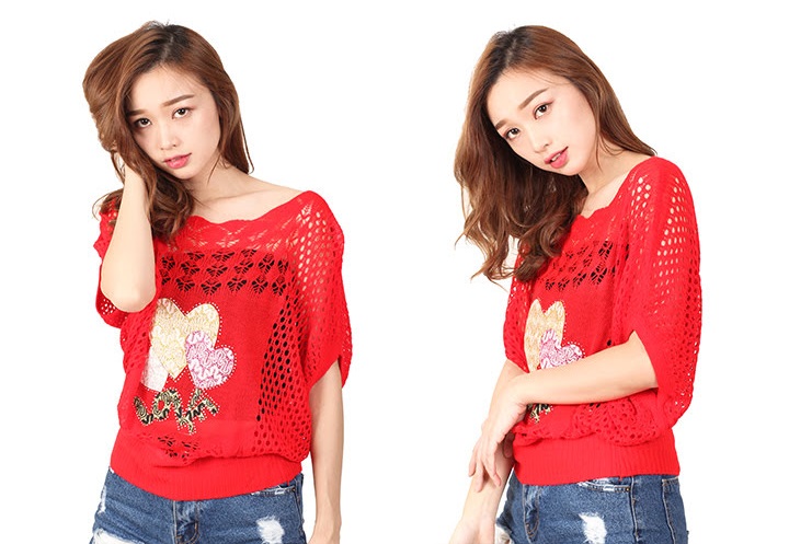 QA-459 Ladies Knit Top Red