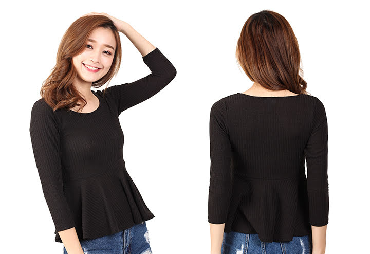 QA-460 Ladies Peplum Top Black