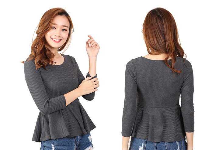 QA-460 Ladies Peplum Top Grey