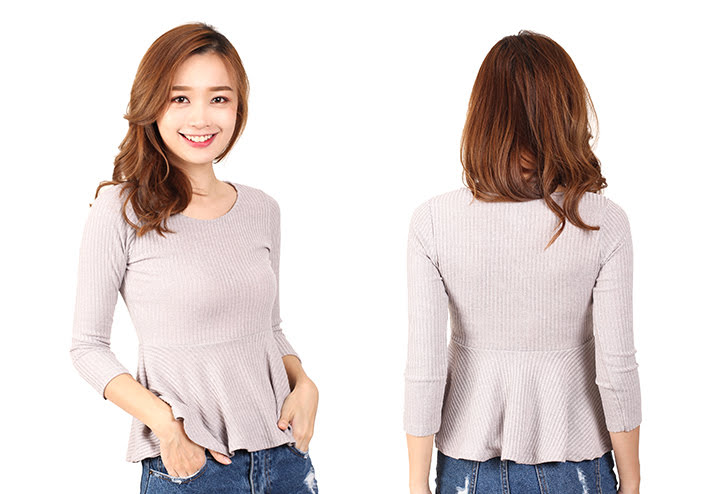 QA-460 Ladies Peplum Top Light Grey