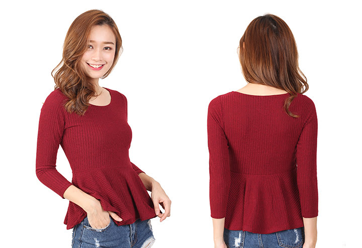 QA-460 Ladies Peplum Top Maroon