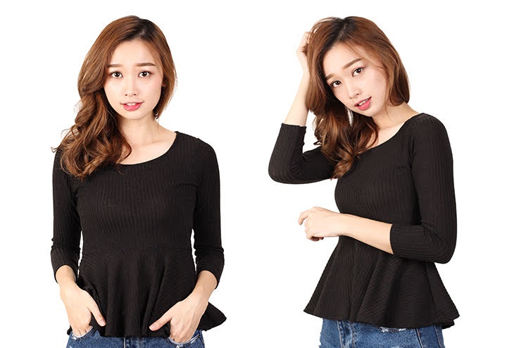 QA-460 Ladies Peplum Top Black