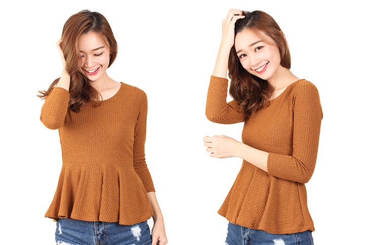 QA-460 Ladies Peplum Top Brown