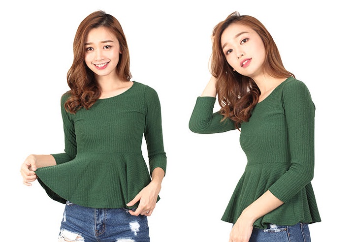 QA-460 Ladies Peplum Top Green