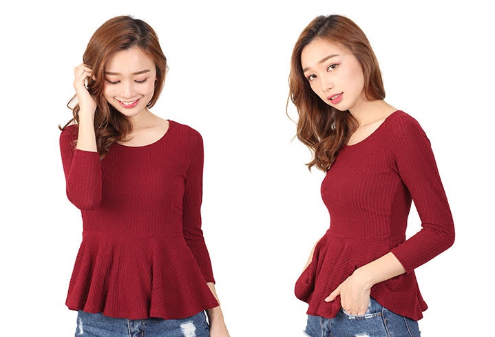 QA-460 Ladies Peplum Top Maroon