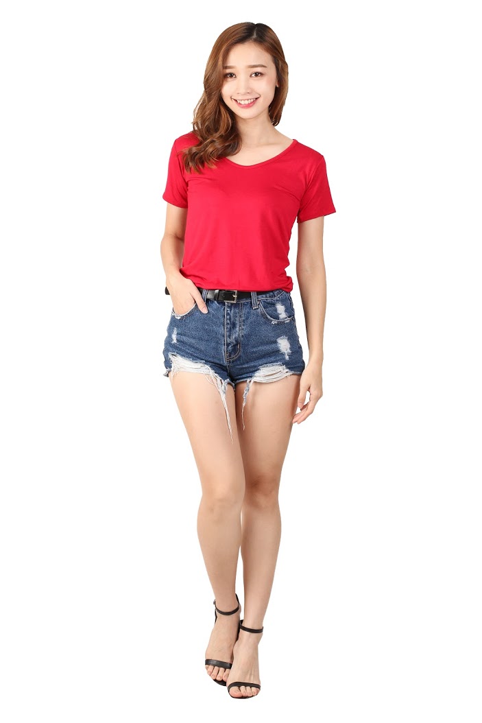 QA-461 Basic Casual T Shirt Red