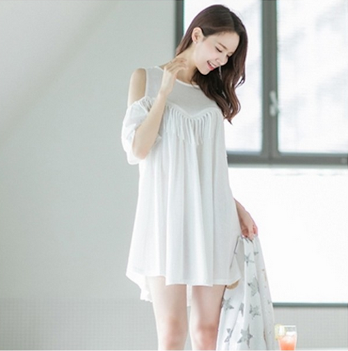 WD21640 Fashion Cold Shoulder Dress White