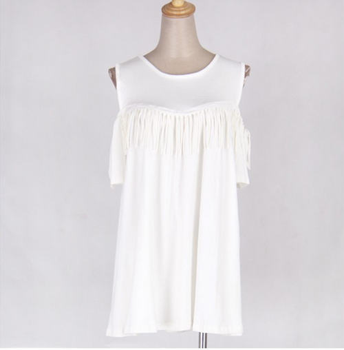 WD21640 Fashion Cold Shoulder Dress White