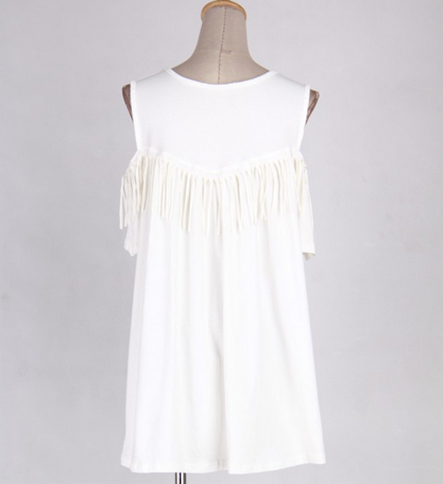 WD21640 Fashion Cold Shoulder Dress White