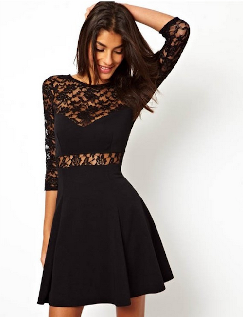 WD21654 Lace Backless Dress Black