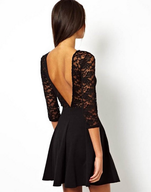 WD21654 Lace Backless Dress Black