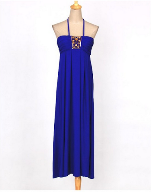 WD21656 Elegant Strap Maxi Dress Blue