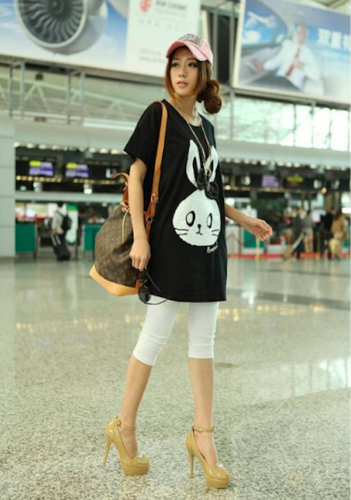 WT21665 Cute Bunny Long Top Black