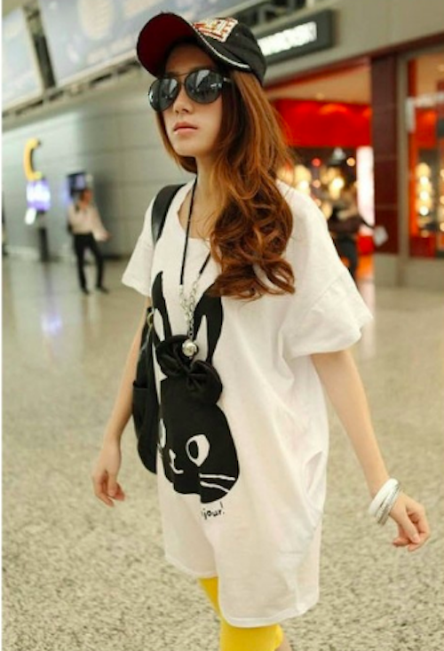 WT21665 Cute Bunny Long Top White