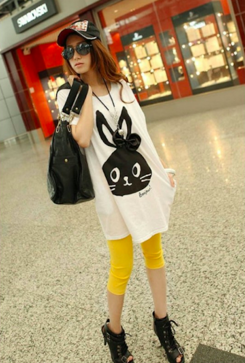 WT21665 Cute Bunny Long Top White