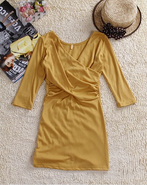 WD21670 V-Neck Hugging Dress Yellow