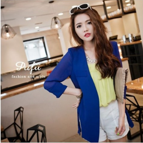 WJ21673 Lovely Chiffon Cardigan Blue