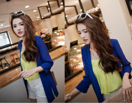 WJ21673 Lovely Chiffon Cardigan Blue