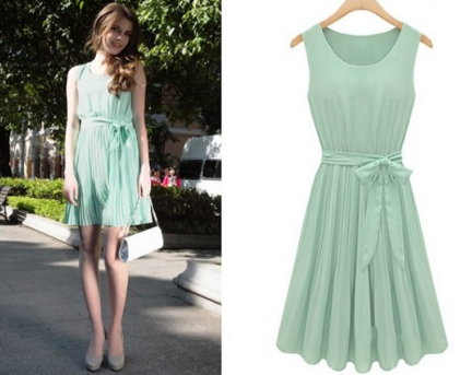 WD21674 Feminine Side Ribbon Dress Green