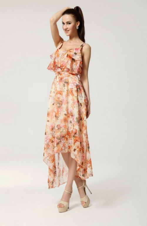 WD21677 Floral Ruffle Maxi Dress Orange