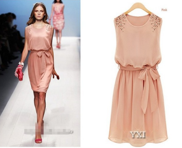 WD21679 European Sleeveless Dress Pink