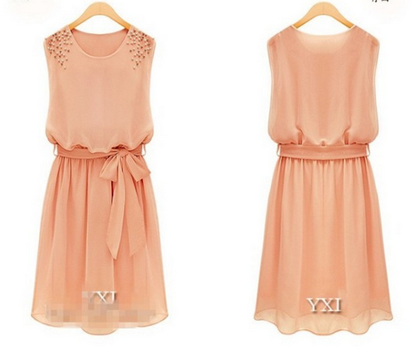 WD21679 European Sleeveless Dress Pink