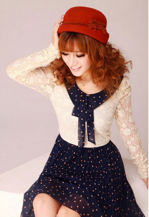 WD21680 Sweet Lace Dress Blue