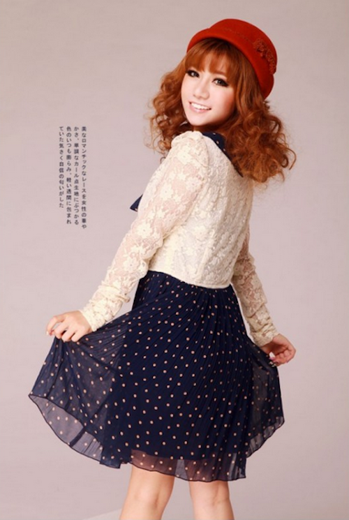 WD21680 Sweet Lace Dress Blue