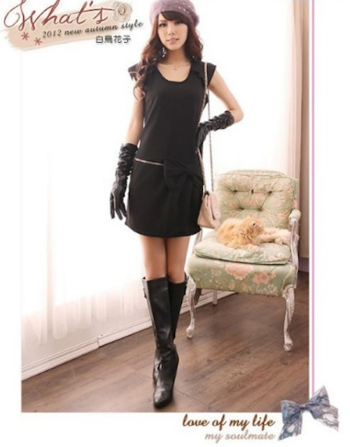 WD21685 Fashion Bow Dress Black